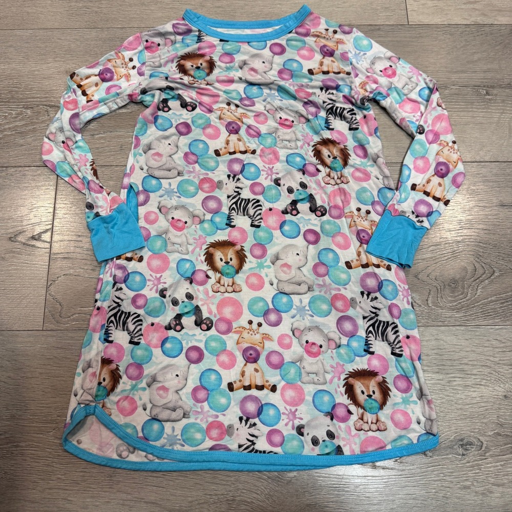 Birdie Bean 5T Bamboo Safari Animal Bubble Print Long Sleeve Nightgown Dress